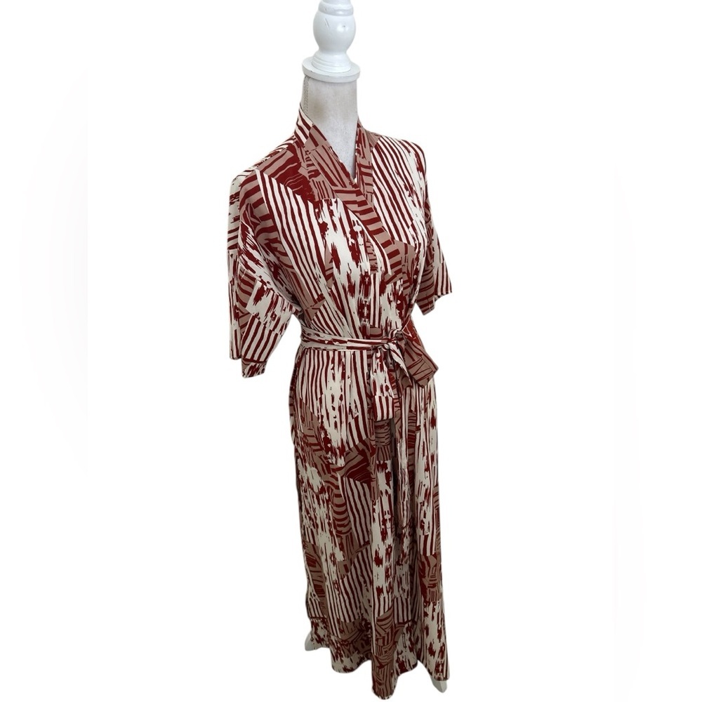 NWT J. Brooks Rust Cream Robe kimono tie belt split sides full length size small - Picture 4 of 11